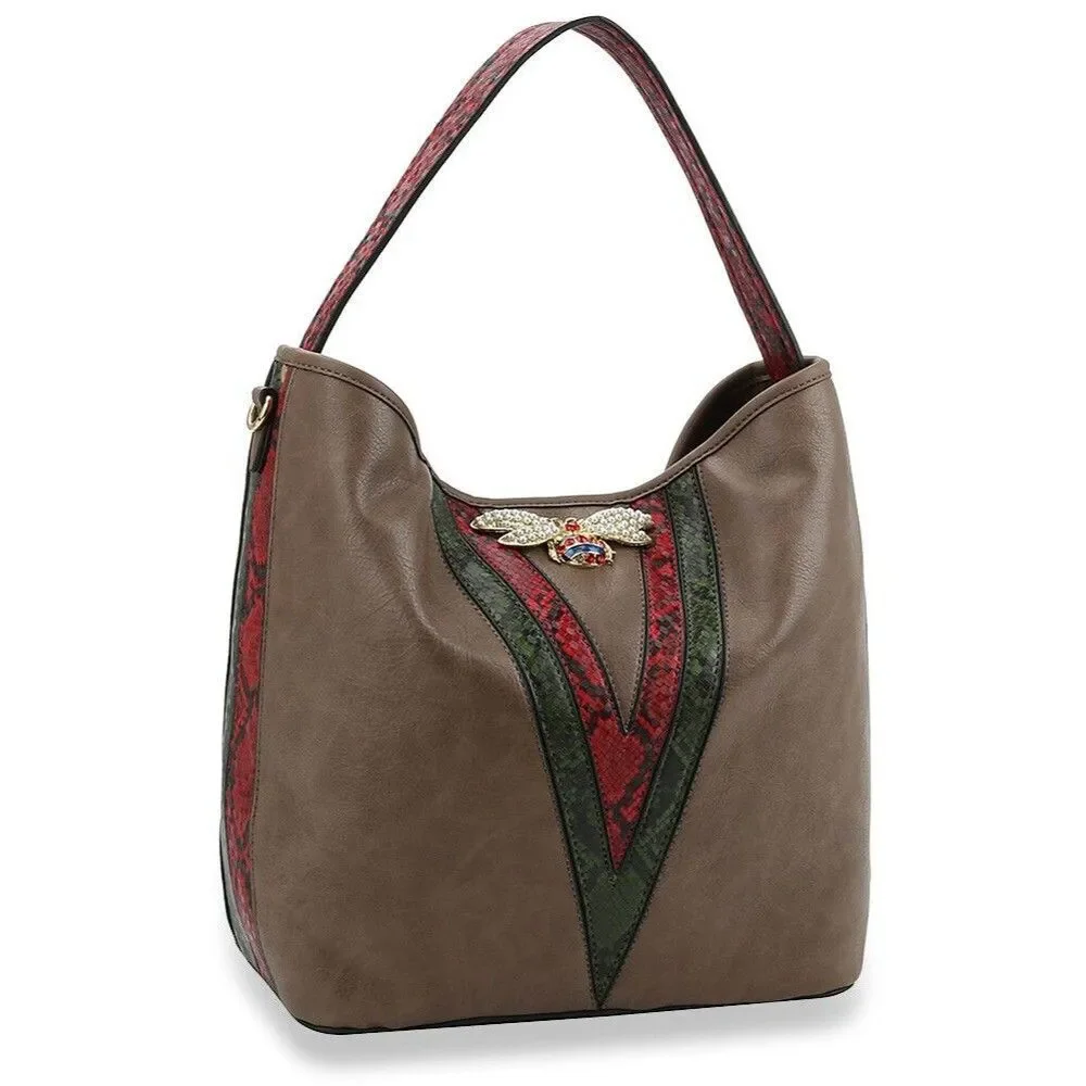 Rhinestone Bee Accented Hobo Handbag Shoulder Bag Purse